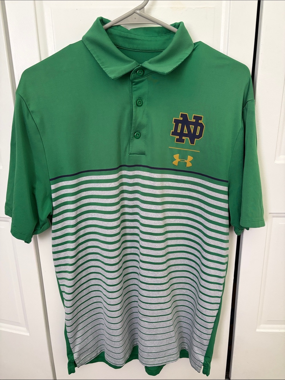 Under Armour Green Notre Dame Striped Polo with Logo